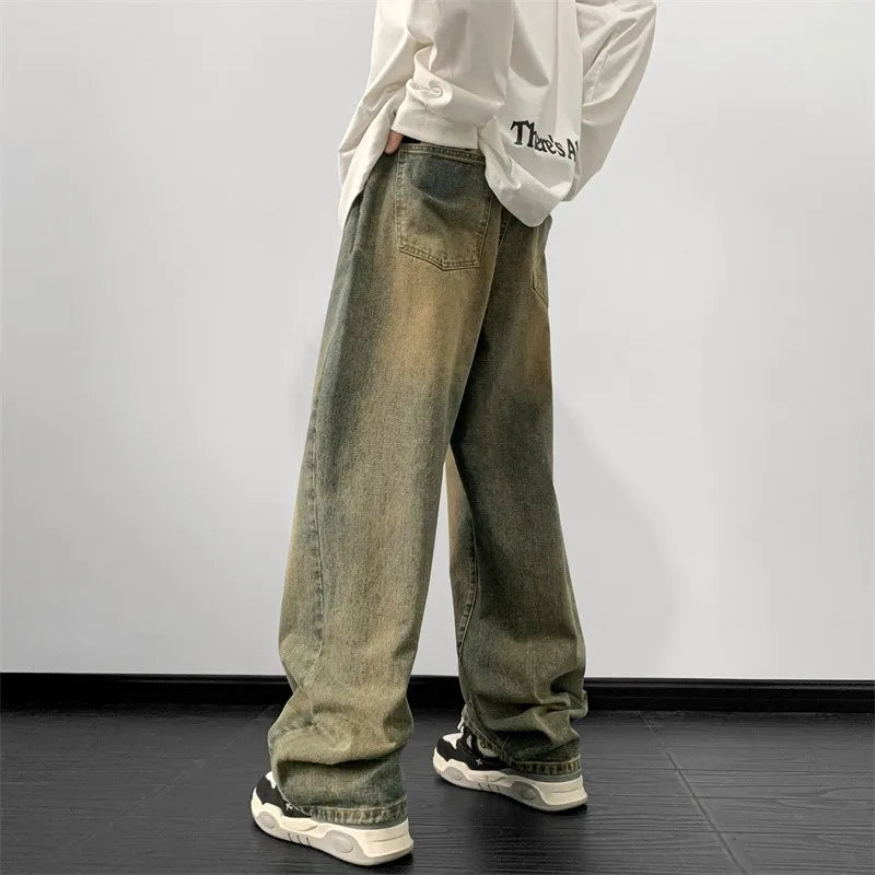 maoxiangshop Jeans men 2024 Spring Wide Leg Jeans Male Loose Straight Denim Pants Harajuku Vintage Blue Jean Trouser Streetwear Clothes