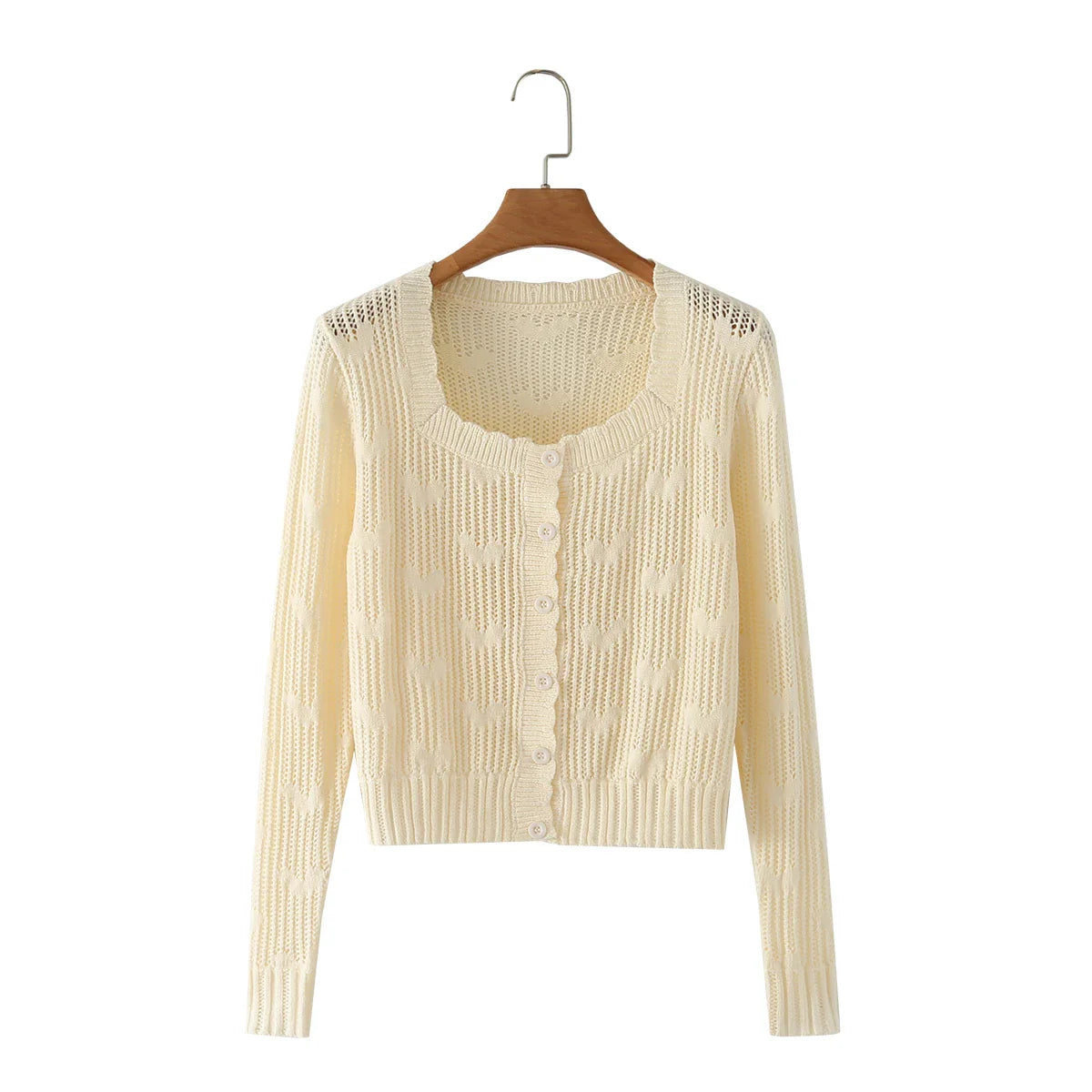 maoxiangshop Fall outfits women cropped cardigan long sleeve cute crop sweater kawaii knitwears heart square neck top knitted