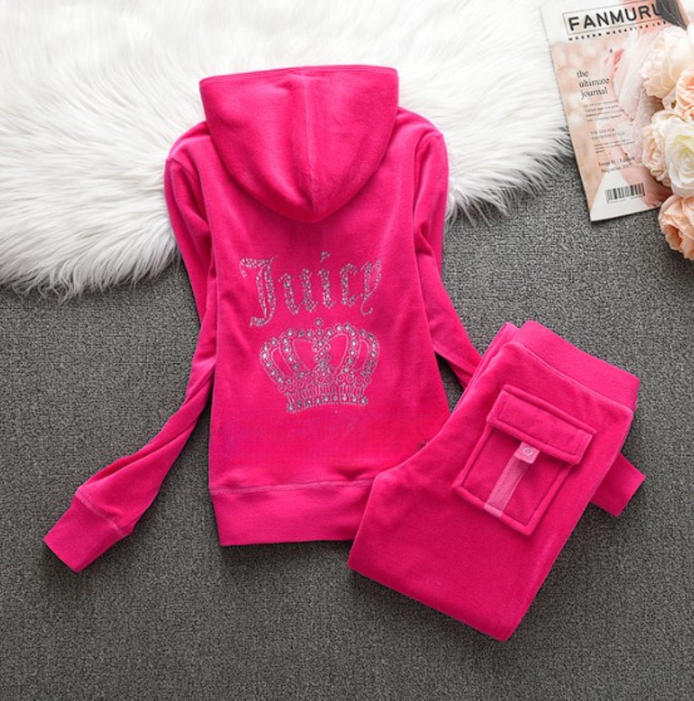 maoxiangshop 1:1 Top Quality Original Juicy Corture Tracksuit Woman Velvet Crop Female Suits Sweatshirt and Pants Set Sportswear Hoodies Suit