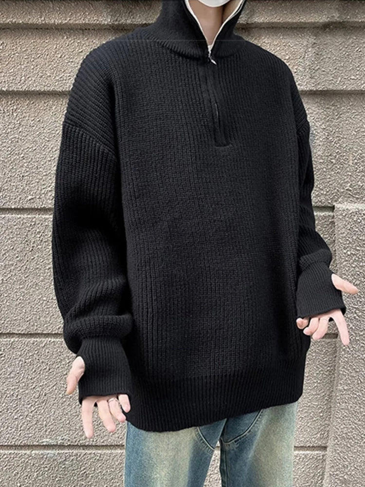 maoxiangshop FALL OUTFITS MEN Autumn Men's Half Zipper Knitted Pullover Sweater Y2K Vintage Casual Knitwear New Stand-up Collar Loose jersey hombre