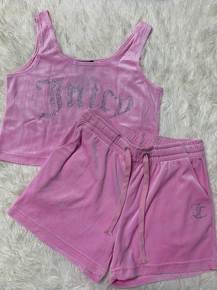 maoxiangshopVelvet Crop Top and Shorts Set Summer Sweatsuit Juicy Sleeveless Tank Top and Drawstring Shorts Women Casual Two Piece Set