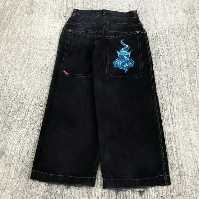 maoxiangshopJeans New Harajuku Hip Hop Retro Skull Graphic Embroidered Baggy Jeans Denim Pants Men Women Goth High Waist Wide Trousers