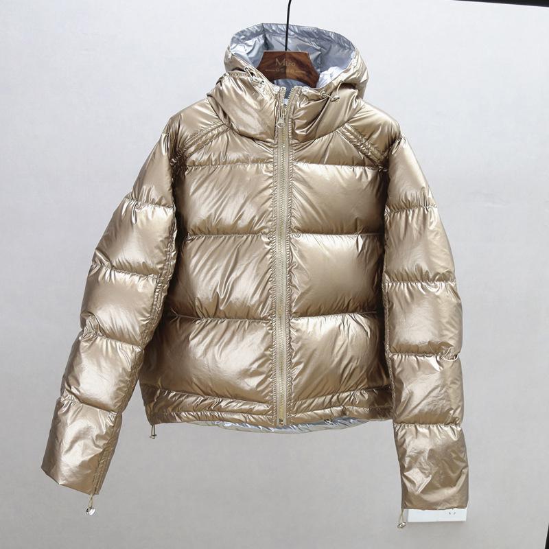 maoxiangshop Gold Silver Double Side Down Coat Winter Jacket Women Big Aritificial Fur White Duck Down Parkas Female Down Outerwear