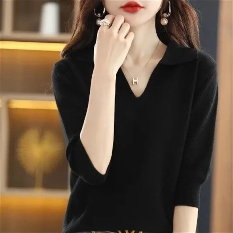 maoxiangshop New Women Knitted Sweaters Autumn Winter Warm Clothing Fashion Casual Sweater Long Sleeve Jumper V-Neck Loose Pullovers Top