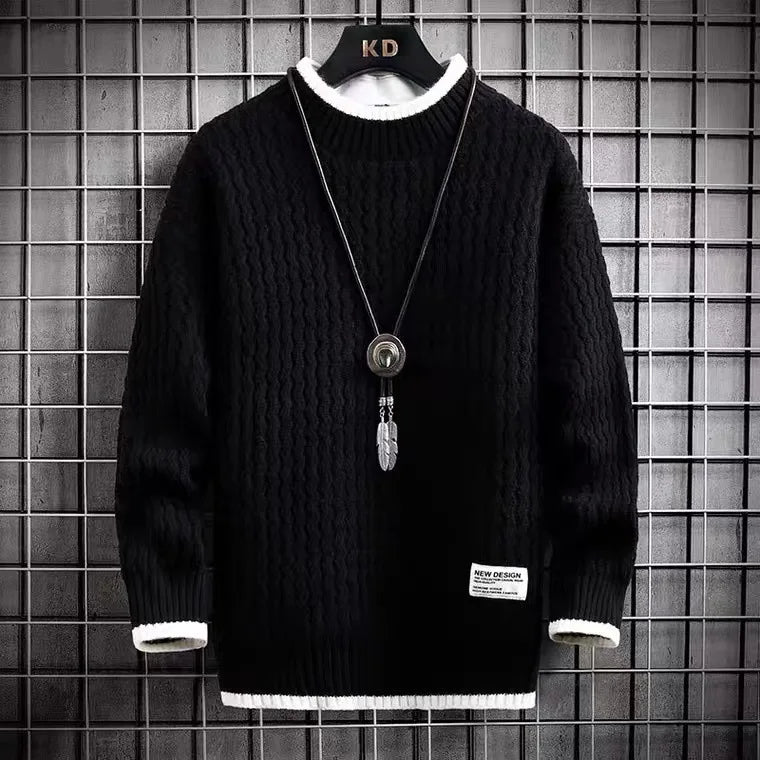 maoxiangshop New Winter Harajuku Sweater Men Casual O-Neck Pullovers High End Mens Striped Sweaters Male Thick Warm Pull Homme M-4XL