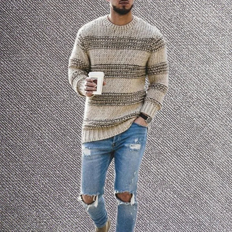 maoxiangshop Male Autumn And Winter Wool Sweater Round Neck Pullover Bottoming Shirt Color Matching All Matching Oversized Winter Coat Men