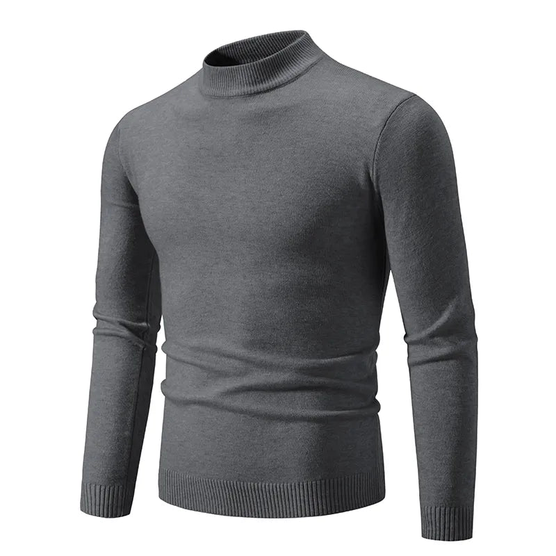 maoxiangshop Autumn New Sweater Men's Half High Neck Basic Solid Color Casual Versatile Round Neck Knit with Slim Fit Elastic Sweater Inside