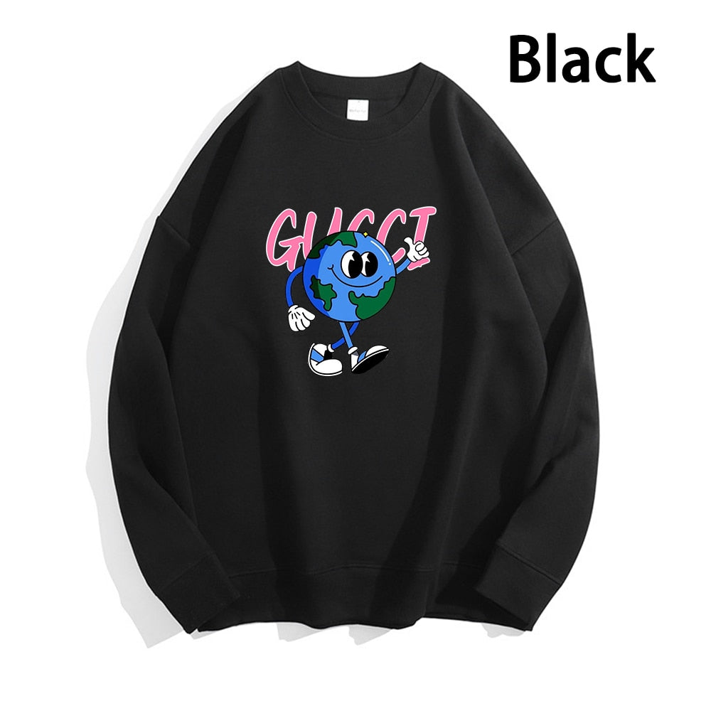 Earth Pattern Print Hoodies Autumn Winter Women's Fashion Versatile Multicolor O-Neck Sweatshirts Sweet Lovely Loose Fleece Tops