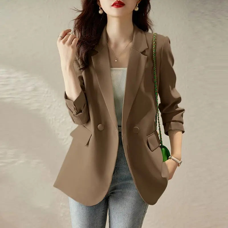 maoxiangshop Stylish Women Blazer Autumn Long Sleeve Coats Jackets Fashion Casual Lapel Neck Solid Work Suits Elegant Ladies Blouse