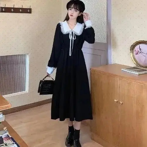 maoxiangshop New Vintage Shirt Dress Women Autumn Spring Long Sleeve Robe Kawaii Lolita Elegant Midi Dresses Korean Fashion Vestido платье
