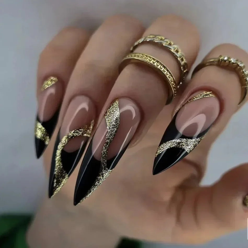 maoxiangshop 24Pcs False Nails With Glue Almond Pink Butterfly Design Detachable Rhinestones Acrylic Fake Nails long stiletto Press On Nails