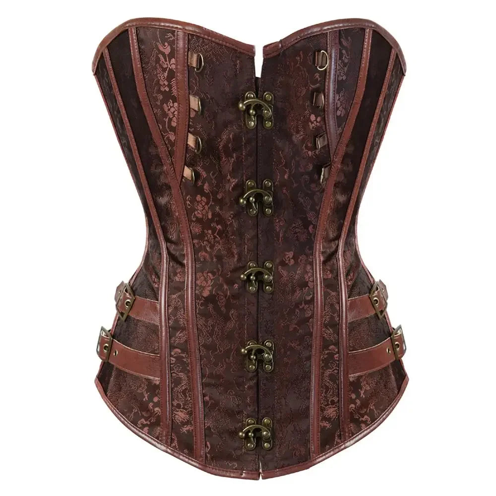 maoxiangshop - Gothic Corset Top for Women Steampunk Corsets Leather Jacquard Bustiers Pirate Basque Halloween Cosplay Costumes Rave Outfits