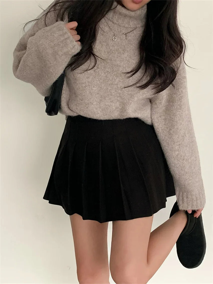 maoxiangshop - Elegant Sweaters Soft Loose Women Chic Knitted Winter 2025 Casual All Match Pullovers Warm Daily Turtleneck