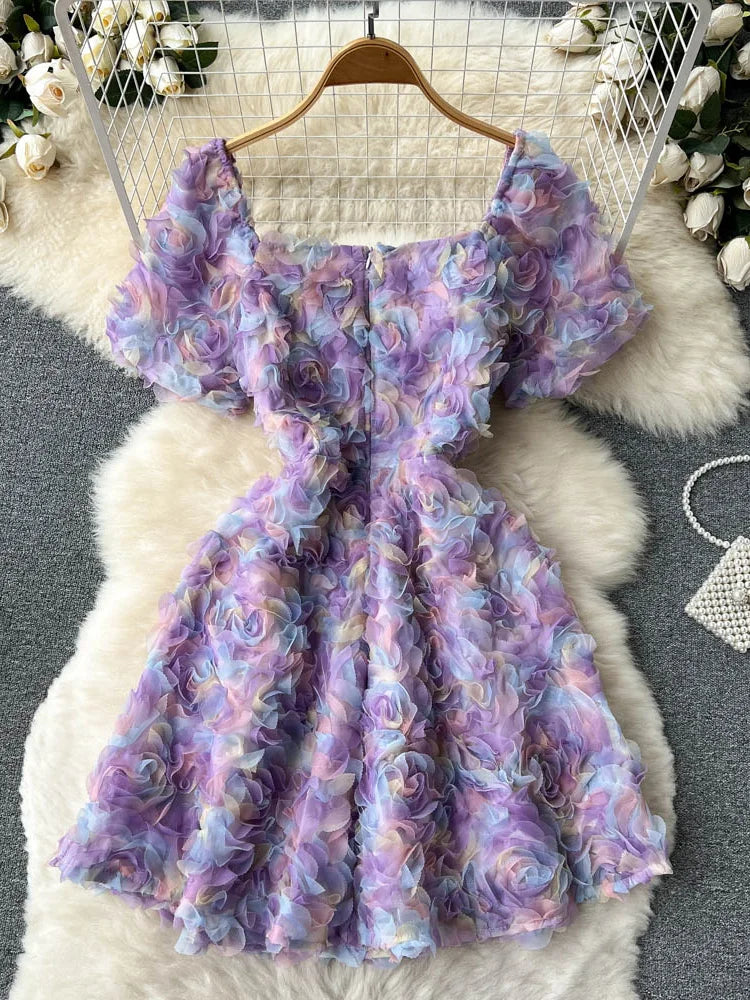 maoxiangshop Women's Broken Flower A-line Dress Vestido Temperament Slim Clothing Ladies Sweet Korea Chic Girl's Summer