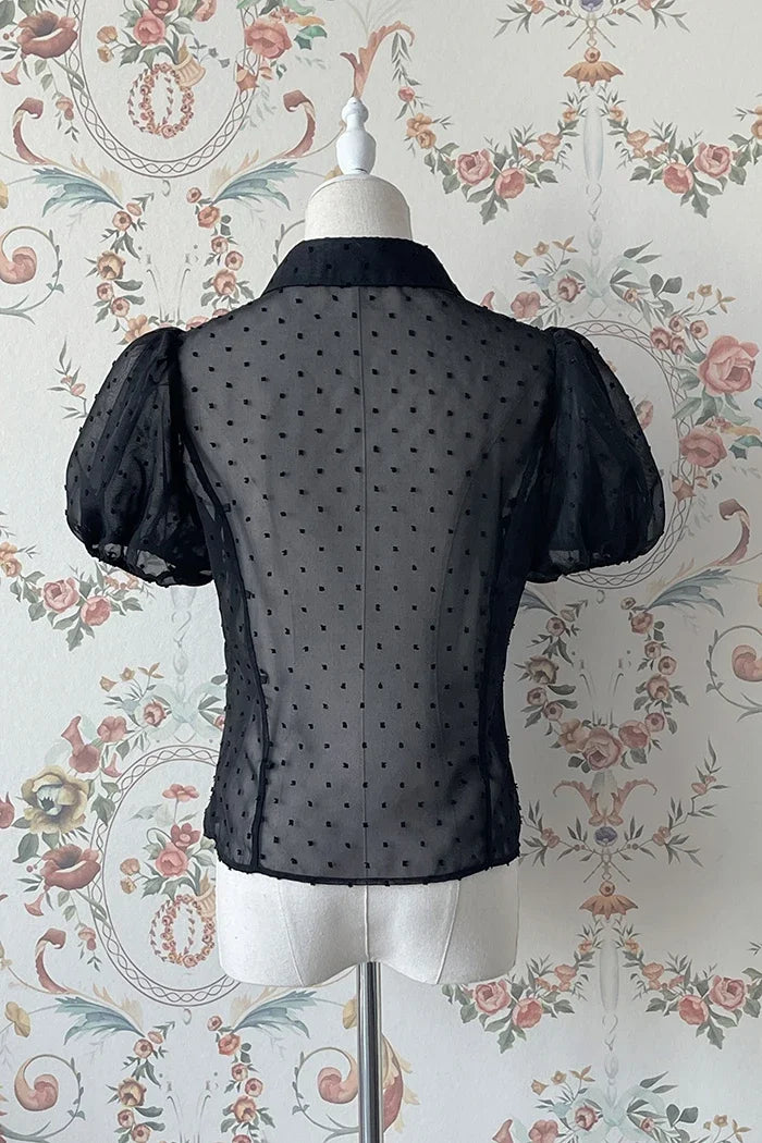 maoxiangshop - Lolita Little Babe Dark Gothic Chain Puff Sleeved Short Sleeveper Shirt By Alice Girl
