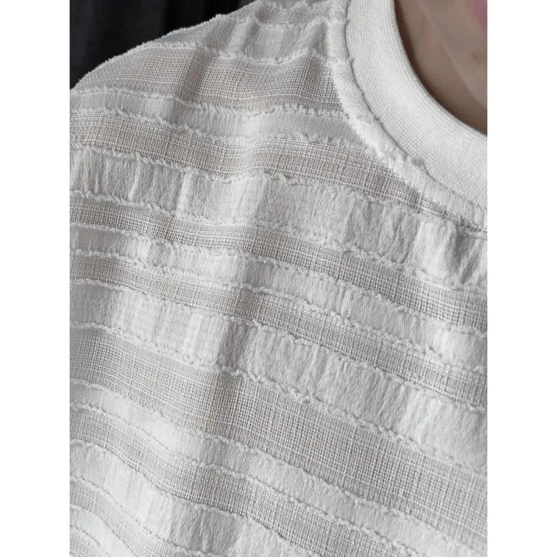 maoxiangshop Striped Mesh T-shirts for Men Beach Short Sleeve Tee Male Summer Translucent Breathable Tops O-neck Casual Streetwear