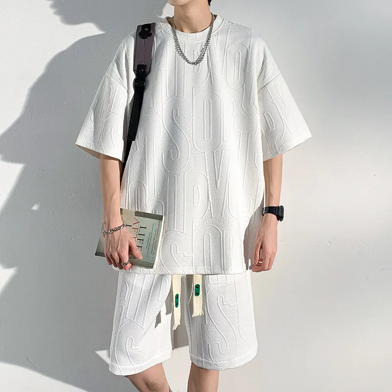 maoxiangshop Men Sets Summer O-neck T-shirts Baggy Harajuku Shorts All-match Breathable Ulzzang High Street Teens Male Stylish Handsome Cool