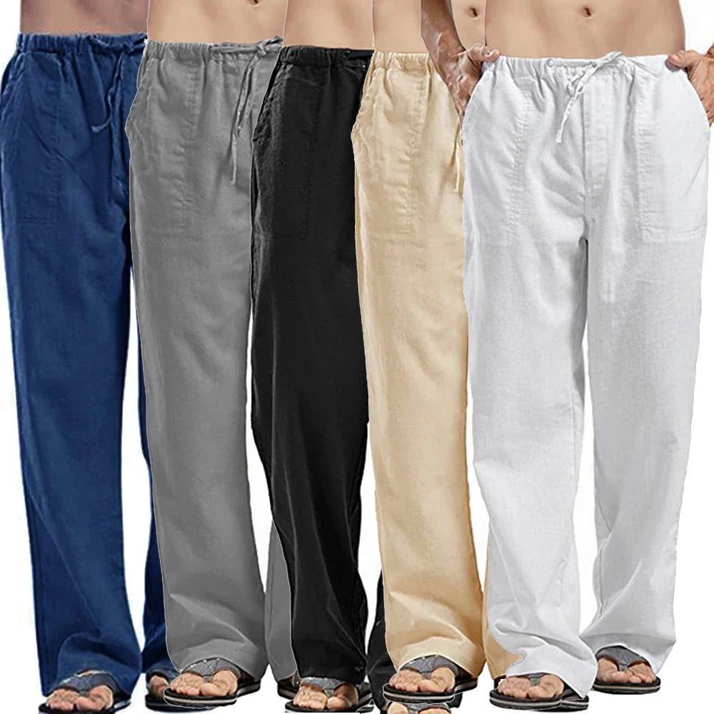 maoxiangshop Fashion Men Linen Pants Multiple Pockets Casual Trousers Summer Breathable Cotton Linen Streetwear Male Spring Loose Sweatpants