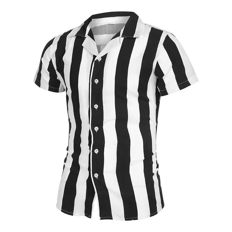 maoxiangshop Men's Shirts Holiday Hawaiian Beach Shirts Striped Print Tops Business Casual Cropped Oversized T-Shirts 5XL Designer Clothing