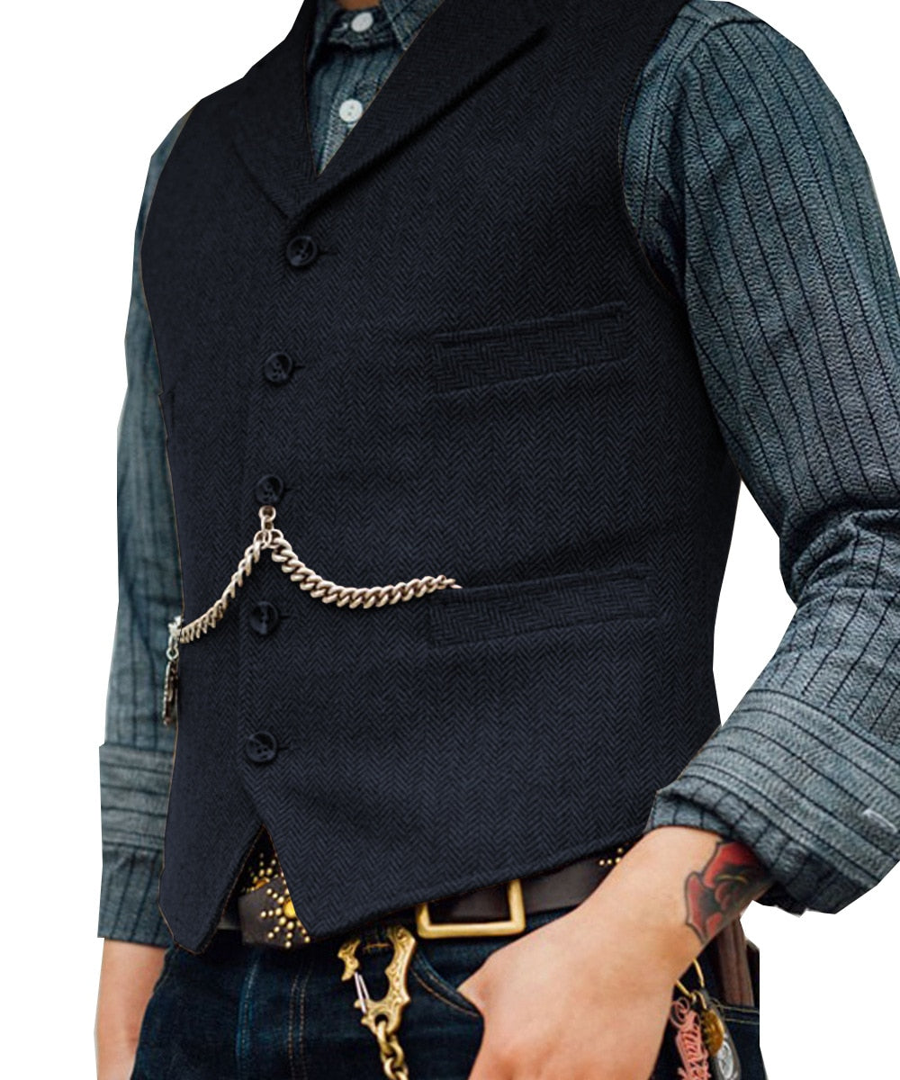 maoxiangshop Men's Suit Vest Brown Wool Tweed Business Waistcoat Jacket Casual Slim Fit Gilet Homme Vests For Groosmen Man Wedding