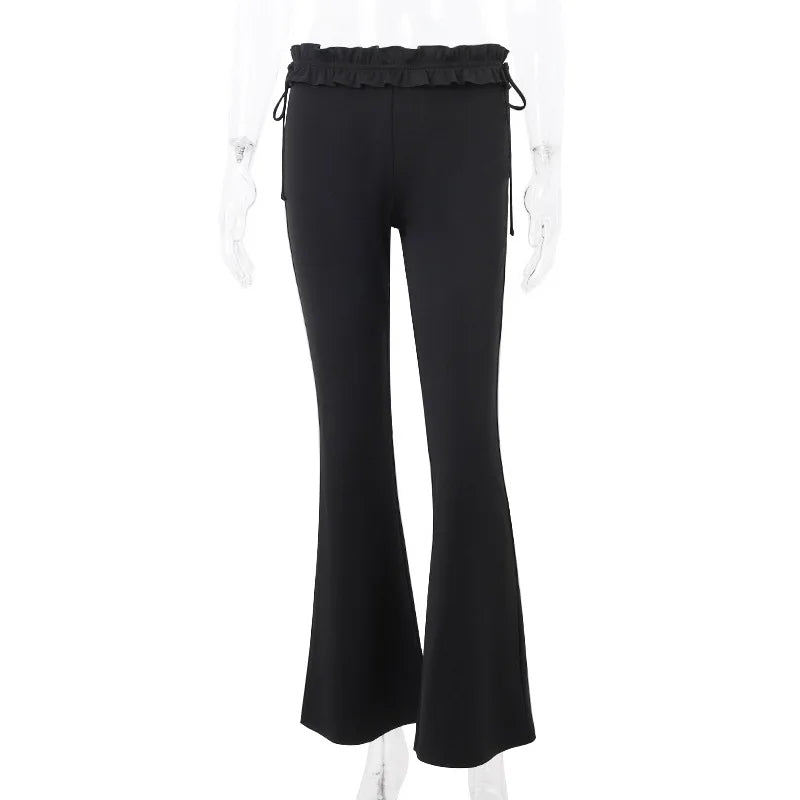 maoxiangshop Y2k Ruffles Low Waist Sexy Women Pants Gothic Skinny Fashion Boot Cut Trousers Grunge Female Skinny Streetwear Autumn