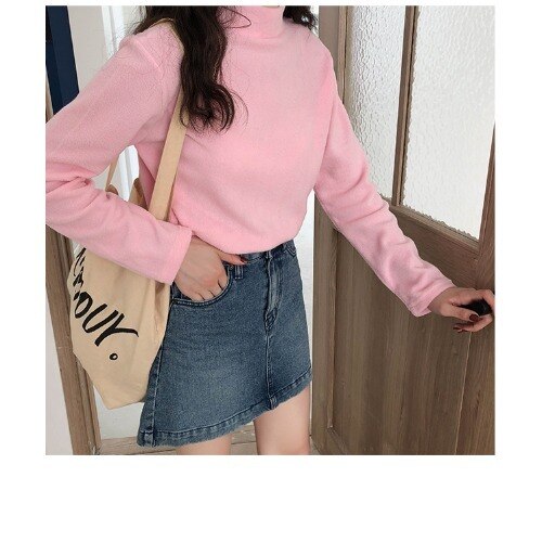 Y2K Sanding Stretch Women Sweaters Turtleneck Pullovers soft Primer Shirt Long Sleeve Korean Sweater Autumn Winter Solid