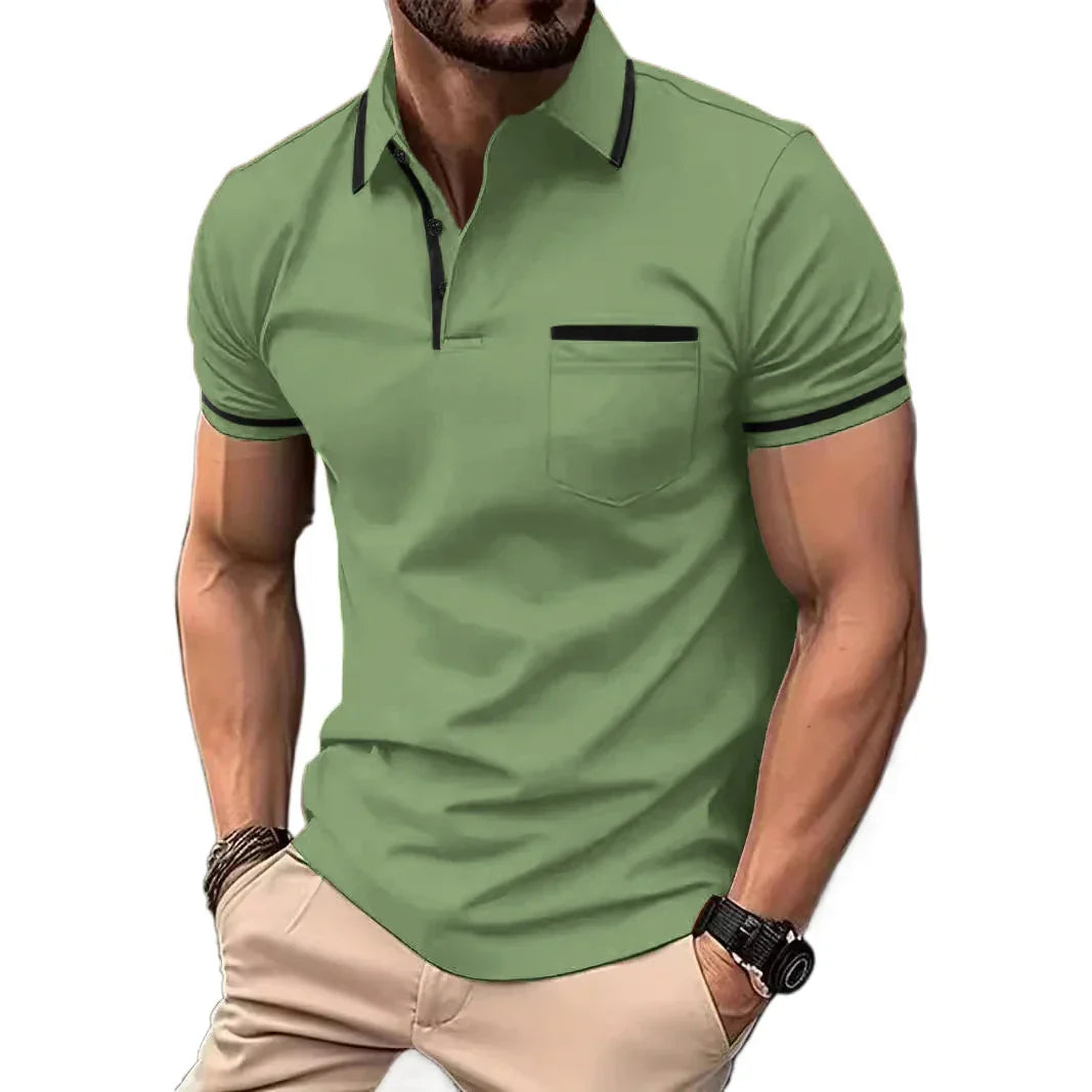maoxiangshop New Solid Color Polo Shirt Men's Short Sleeve Button Tshirts Lapel Lightweight Turn-down Streetwear Sport Casual Fitness Tops