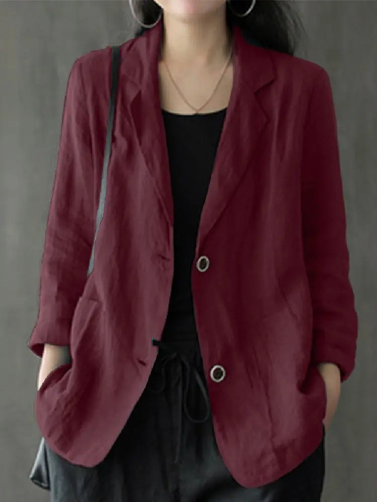 maoxiangshop Elegant Solid Blazer Women Autumn Overcoats Casual Long Sleeve Single Button Coats Female Lapel Outwears Oversized