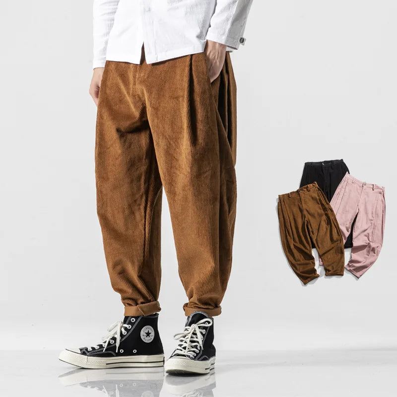 maoxiangshop Vintage Corduroy Pants Men Harajuku Japanese Pink Retro Streetwear Black Trousers Male Oversize Men's Casual Loose 5XL