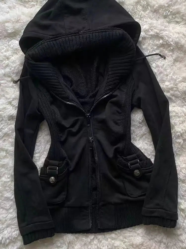 maoxiangshop - Punk Coat Dark Winter Clothes Women Gothic Zip Up Hoodies 2024 New Korea Oversized Tops Jackets Femme Hoody Streetwear Coats Top