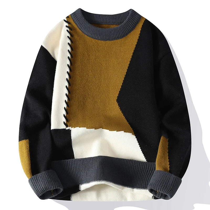 maoxiangshop Autumn Winter Warm Mens Sweaters Fashion Turtleneck Patchwork Pullovers New Korean Streetwear Pullover Casual Men Clothing