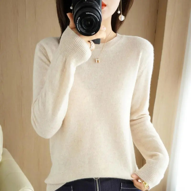 maoxiangshop Women Sweater Spring Autumn Long Sleeve O-neck Pullovers Warm Bottoming Shirts Korean Fashion Sweater Knitwear Soft Jumpers