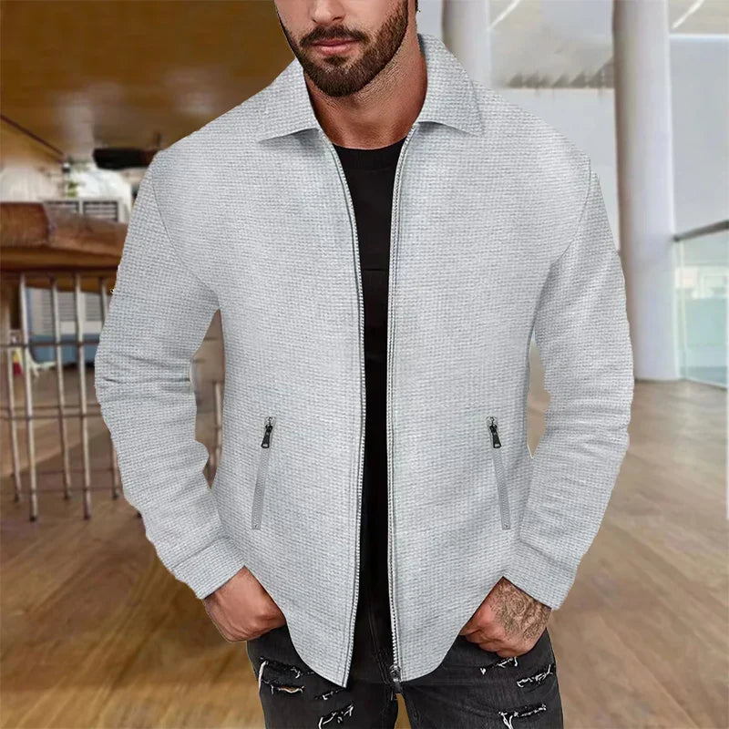 maoxiangshop Men's Lightweight Zip-Up Windbreaker: Classic Crew Neck, Stretch Polyester Jacket, Ideal for Spring/Fall Casual Wear