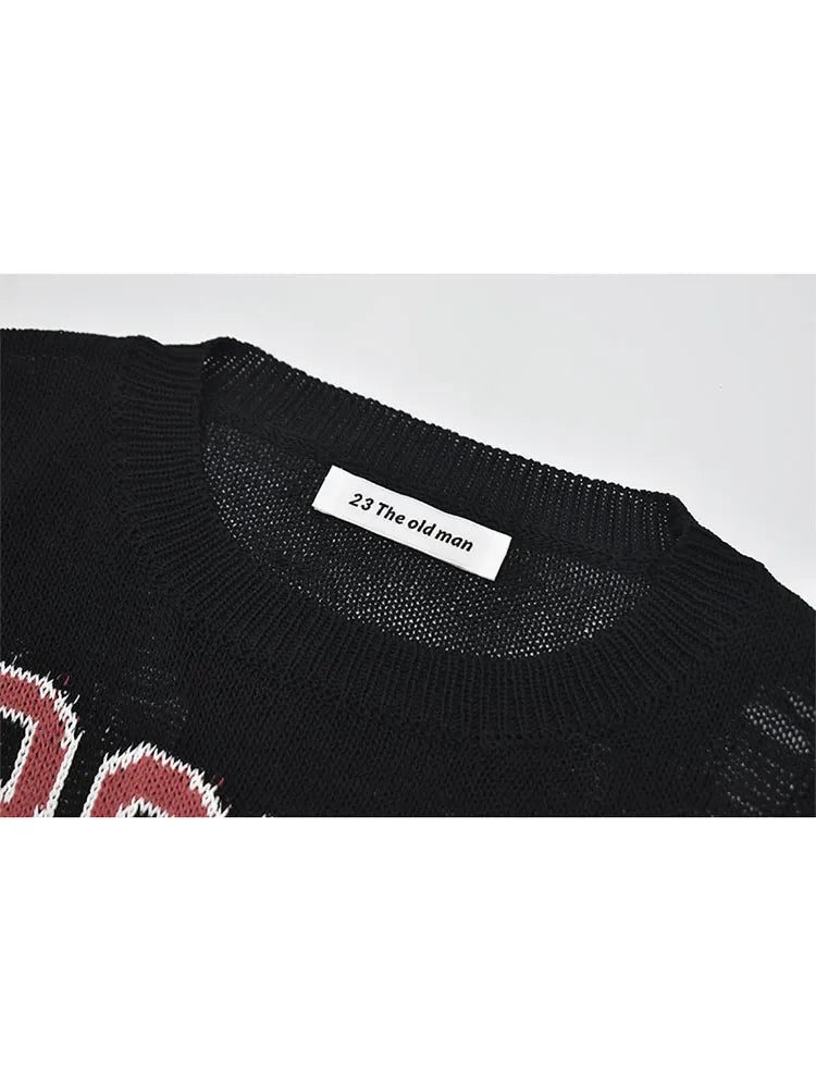 maoxiangshop2 Woman Fall American Vintage Knit Top Baddie Style Cropped O-neck Sweaters Long Sleeve 2000s Irregular Design Pullovers Grunge
