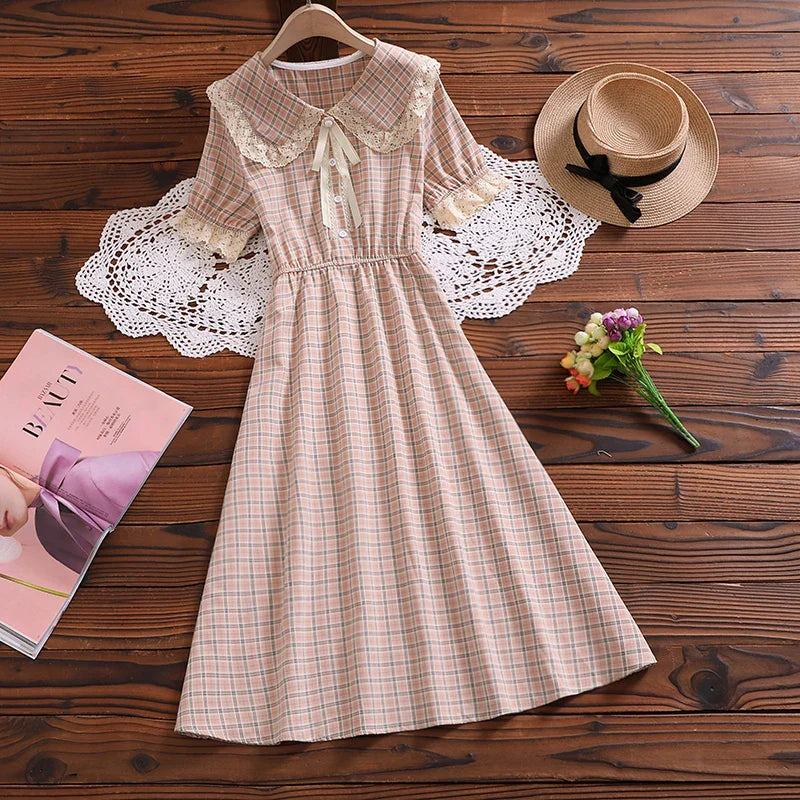 maoxiangshop girl plaid vestidos New summer fashion short sleeve women kawaii dress