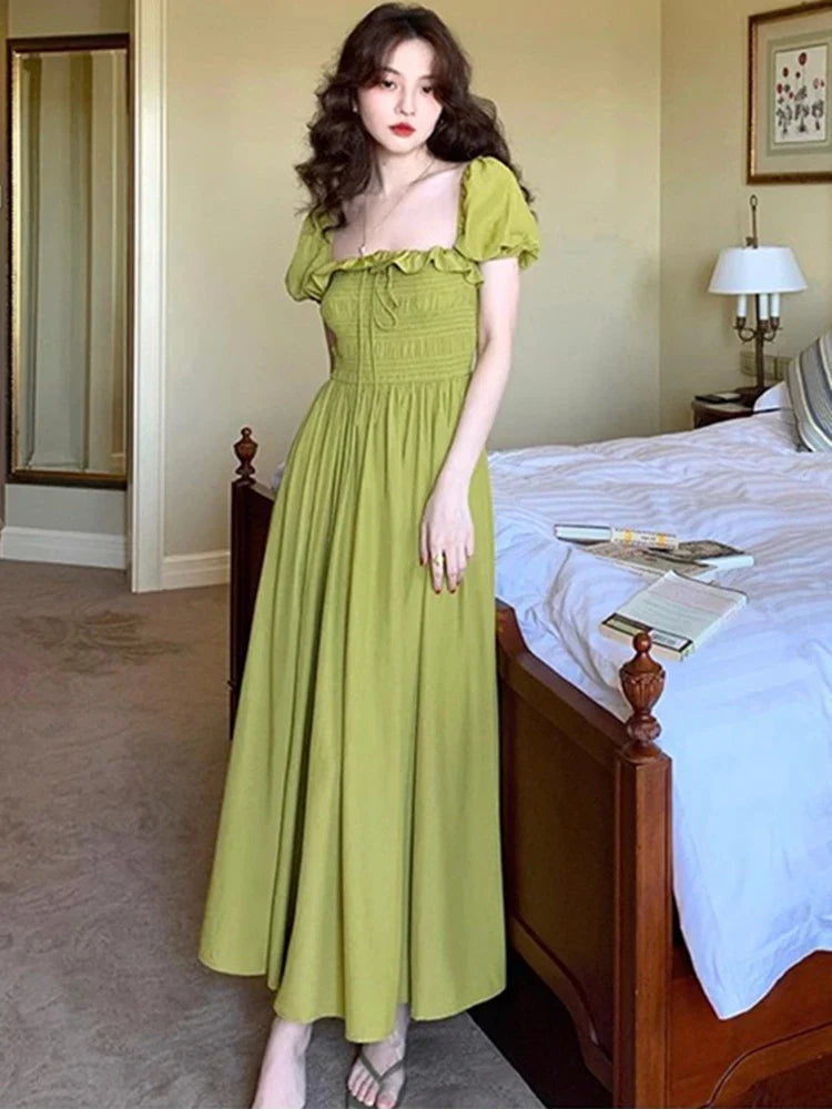 Summer New Women Elegant Midi Chic Drawstring Dresses Holiday Prom Beach Robe Vestidos Clothes
