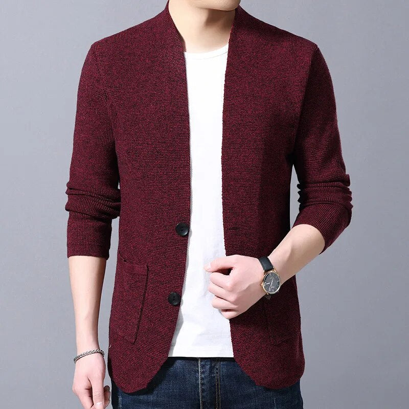 maoxiangshop Autumn Men's Sweater Cardigan Slim Fit Single Breasted Solid Color Knitted Cardigan Men Causal Sweatercoat Mens Clothing