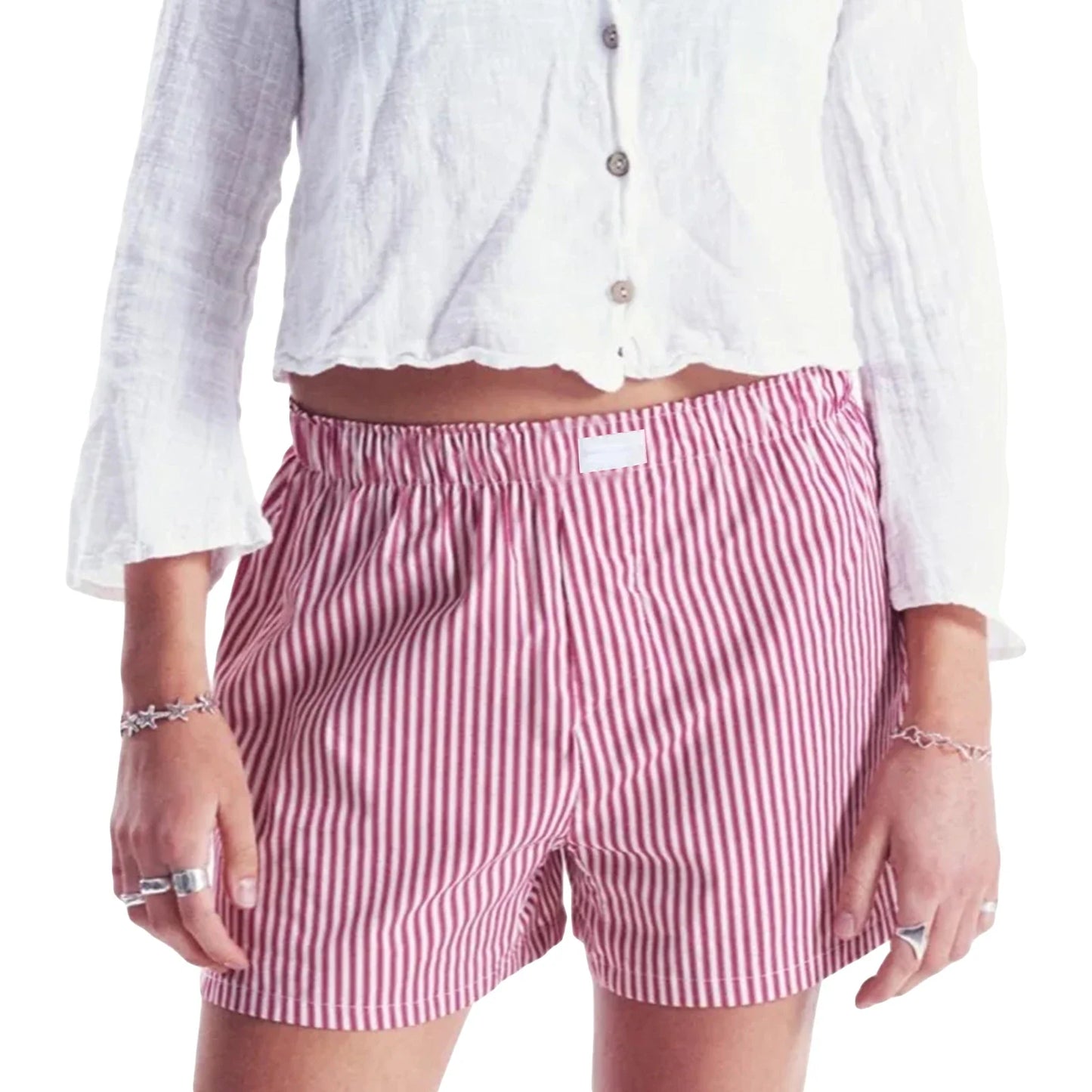 maoxiangshop - Women's Y2K Aesthetic Summer Casual Pajama Shorts Elastic Band Loose Fit Striped Lounging Beach Cute Short Panties