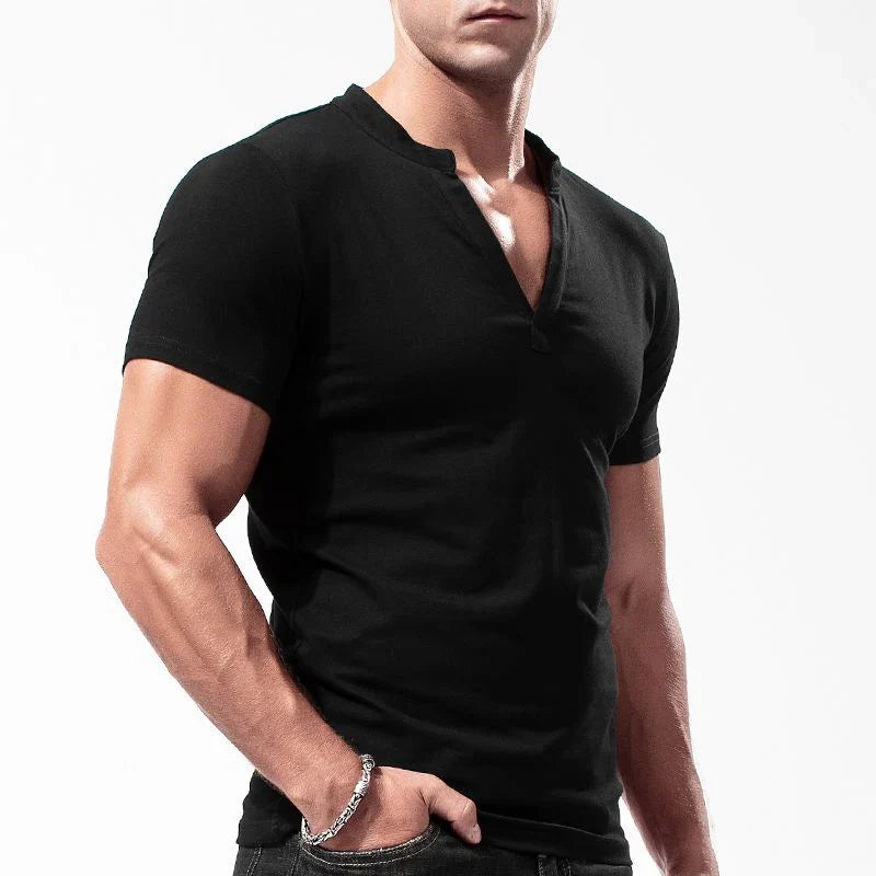maoxiangshop New Men's Crew Neck Slim Fit Cotton Short Sleeve Large Sweatwear Casual Tshirt Jogger summer Mens Basic Solid Color V-neck Top