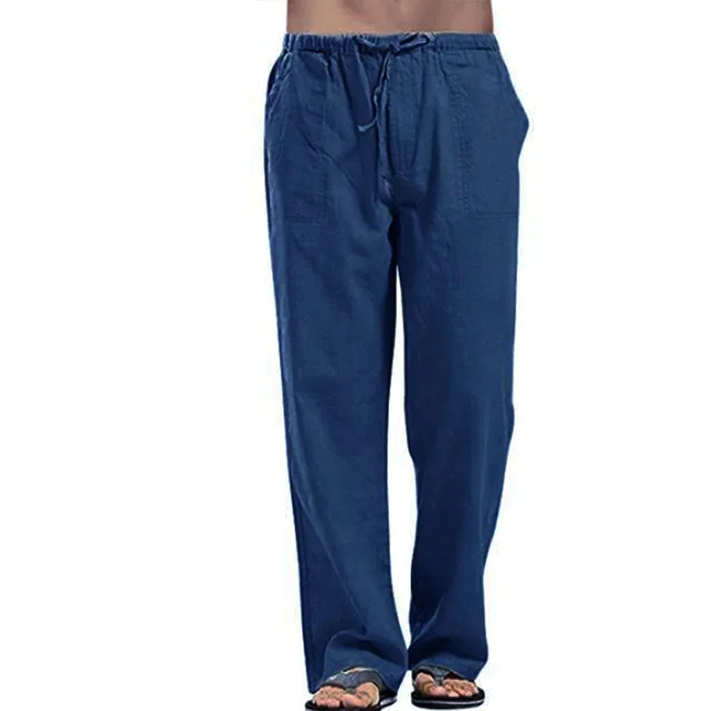maoxiangshop Fashion Men Linen Pants Multiple Pockets Casual Trousers Summer Breathable Cotton Linen Streetwear Male Spring Loose Sweatpants