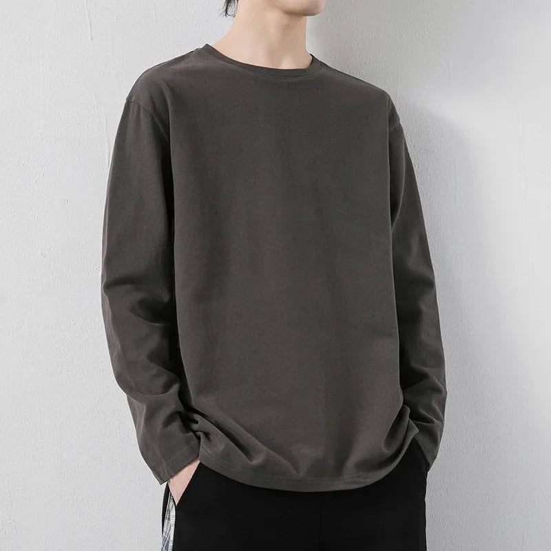 maoxiangshop New Klein Blue Long Sleeve T-shirt Men's Spring and Autumn New Solid Color Laydown Casual Top Coat Round Neck Underlay Shirt 5xl