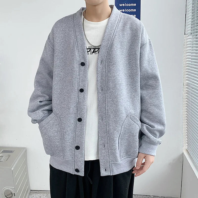 maoxiangshop New Solid Fashion Cardigan Men's Knit Winter Coats Business Casual Jackets Male Tops Man Coat Size M-5Xl Knitwear 2 Colors