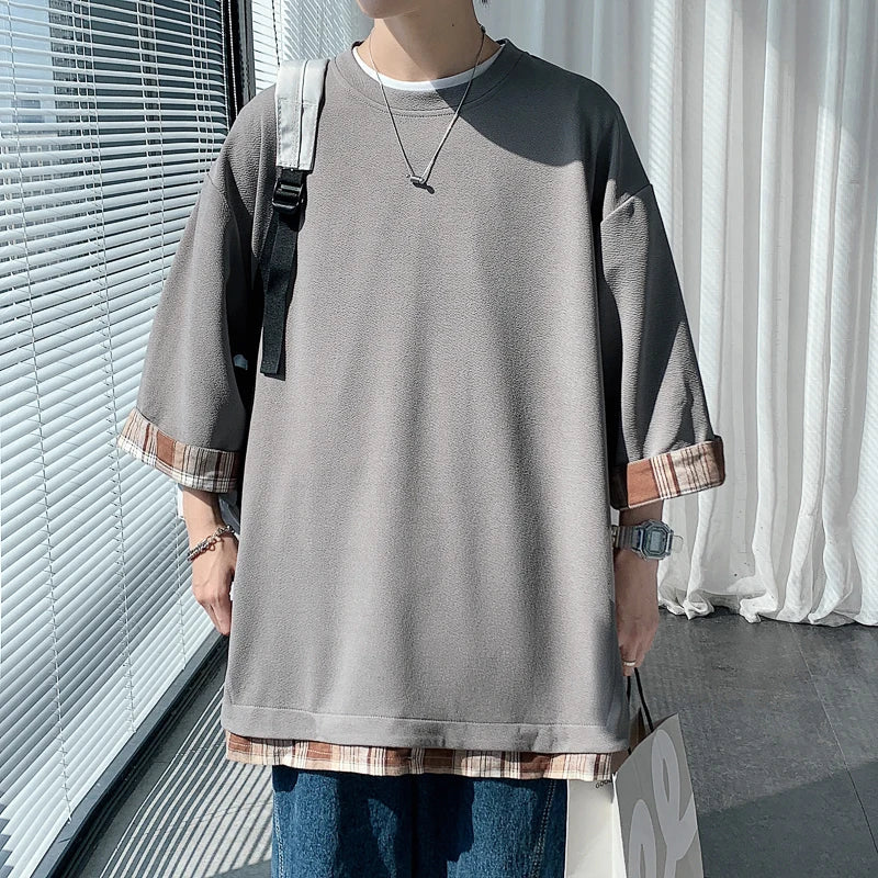 maoxiangshop T-shirts Men Design Casual All-match Patchwork Couple Clothing Teens Streetwear Fashion Ulzzang Summer Baggy Dynamic O-neck Cozy
