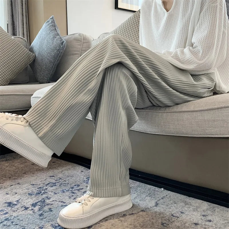 maoxiangshop Summer Pleated Pants Men Fashion Oversized Ice Silk Pants Men Japanese Streetwear Loose Straight Pants Mens Casual Trousers