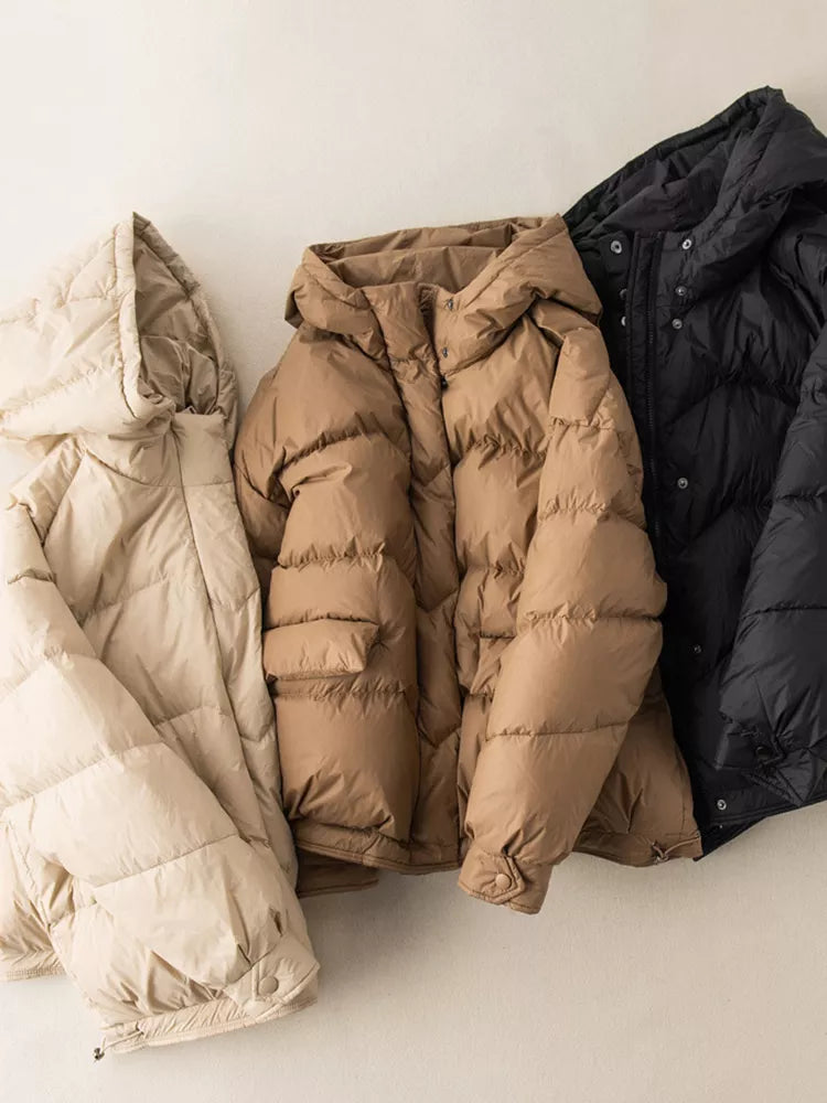 maoxiangshop Winter Oversize Duck Down Coat Women Fashion Warm Thick Hooded Jackets Black Autumn Casual Pocket Parkas