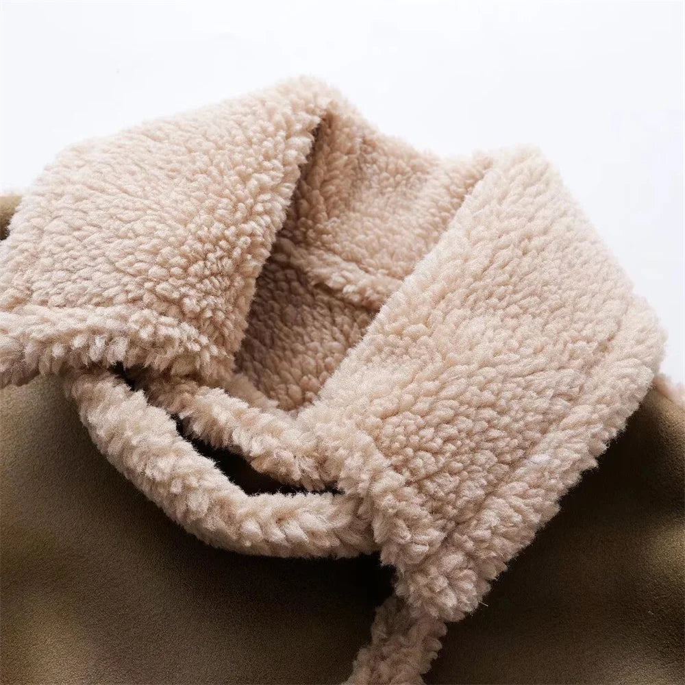 maoxiangshop - 2024 Early Autumn New Women's Fashion Splicing Fleece Lining Thickened Lapel Double-sided Jacket