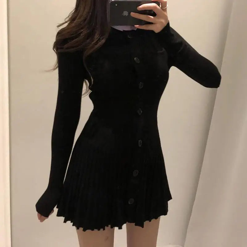 maoxiangshop Womens Dresses Bodycon Crochet Knitted Pleated Female Dress Sale Harajuku Elegant and Pretty Thic Y2k Trendy Retro Clothing