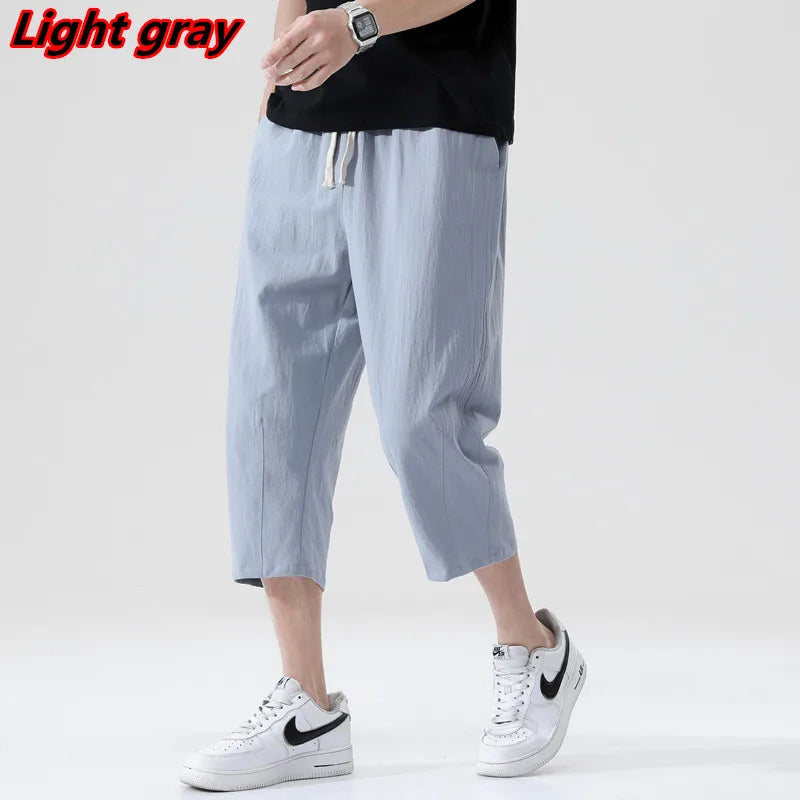 maoxiangshop Summer Casual Pants Men's Wild Cotton and Linen Loose Linen Pants Korean Style Trend Nine-point Straight Trousers
