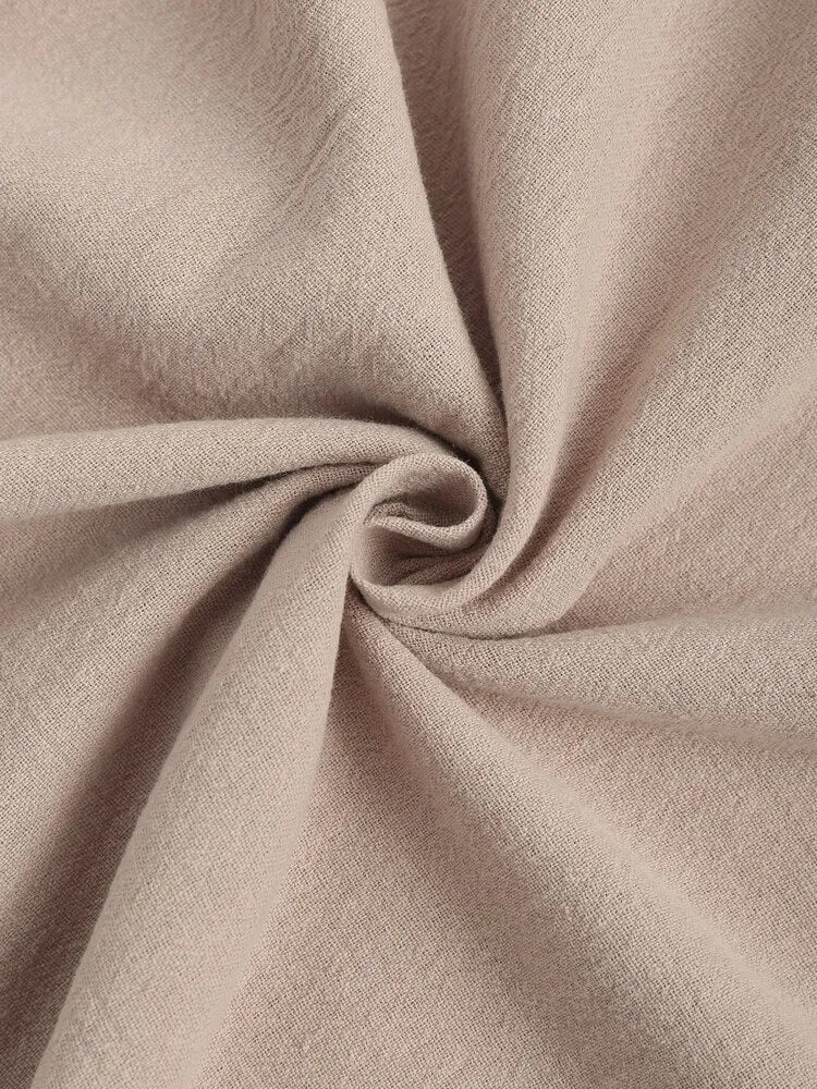 maoxiangshop Long Sleeve Men's Shirts Solid Color Linen Textured Turn Down Collar Pullover Shirt Casual Streetwear Tops