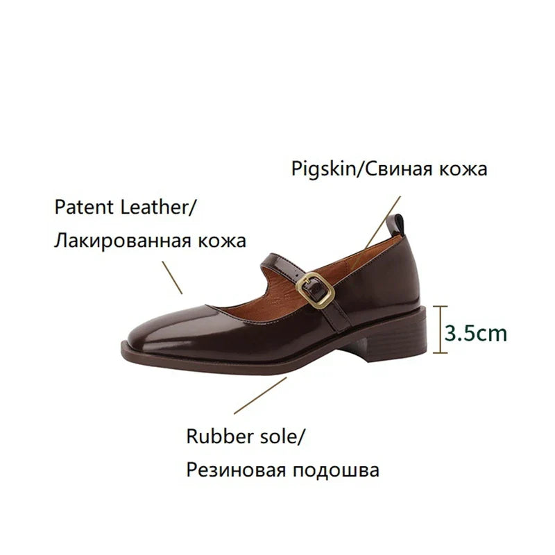 maoxiangshop - Spring/Autumn Women Shoes Square Toe Chunky Heel Shoes Patent Leather Mary Janes Low Heel Solid Pumps Women Concise Black Shoes